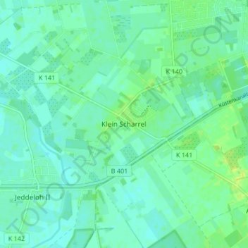 Mapa topográfico Klein Scharrel, altitud, relieve