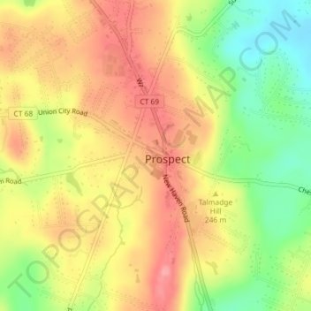 Mapa topográfico Prospect Hill, altitud, relieve