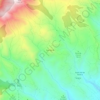 Mapa topográfico Sant Adrià, altitud, relieve
