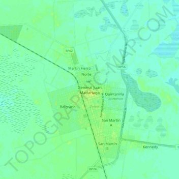 Mapa topográfico General Juan Madariaga, altitud, relieve