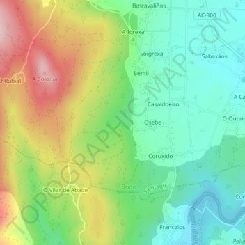 Mapa topográfico O Piñeiriño, altitud, relieve