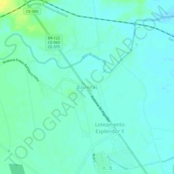 Mapa topográfico Barreiras, altitud, relieve