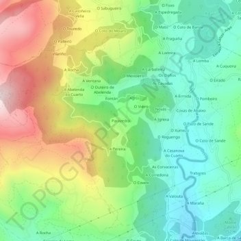 Mapa topográfico Paravedra, altitud, relieve