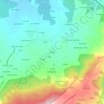 Mapa topográfico A Cova, altitud, relieve