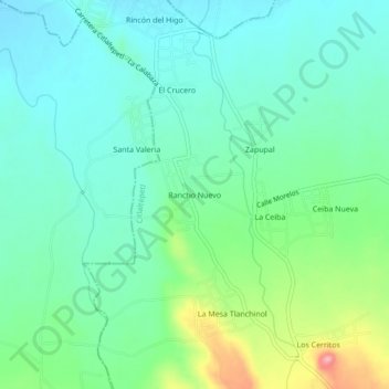 Mapa topográfico Rancho Nuevo, altitud, relieve