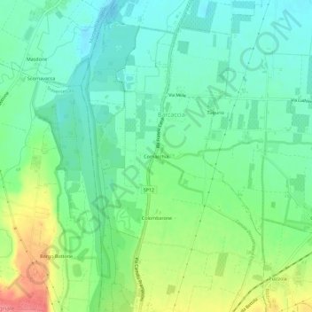 Mapa topográfico Cornacchia, altitud, relieve