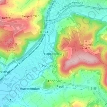 Mapa topográfico Friedrichsburg, altitud, relieve