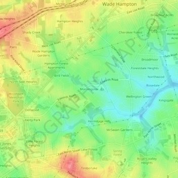 Mapa topográfico Morningside, altitud, relieve