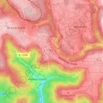 Mapa topográfico Haghof, altitud, relieve