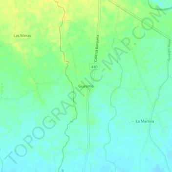 Mapa topográfico Guasimo, altitud, relieve