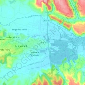 Mapa topográfico Goiana, altitud, relieve
