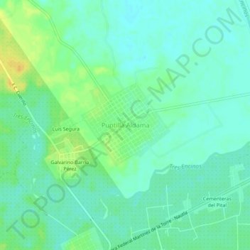 Mapa topográfico Puntilla Aldama, altitud, relieve
