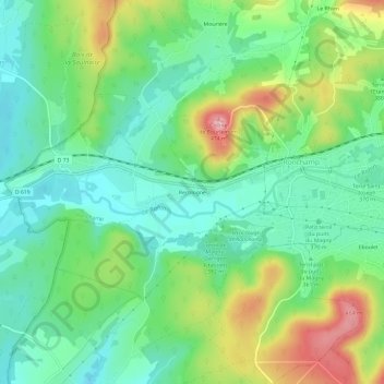 Mapa topográfico Recologne, altitud, relieve