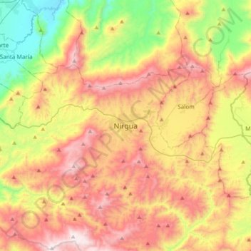 Mapa topográfico Nirgua, altitud, relieve
