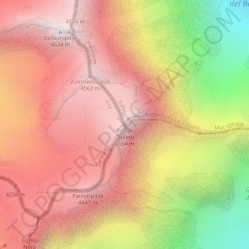 Mapa topográfico Punta Gnifetti, altitud, relieve