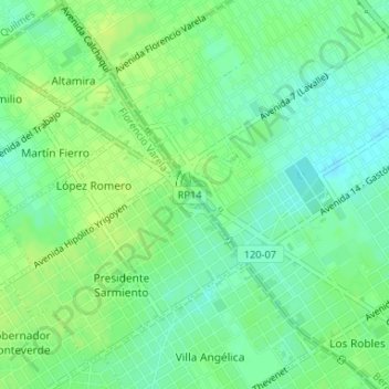 Mapa topográfico Cruce Varela, altitud, relieve