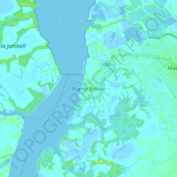 Mapa topográfico Puerto Bolívar, altitud, relieve
