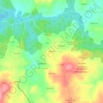 Mapa topográfico Alvidrón, altitud, relieve