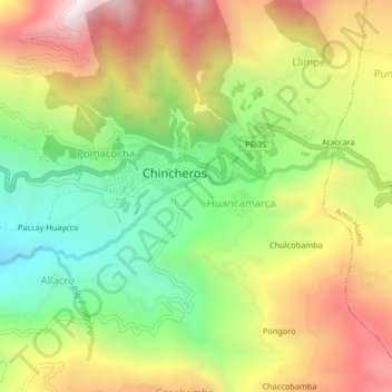Mapa topográfico Vinobamba, altitud, relieve