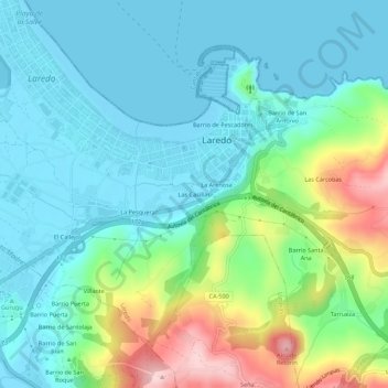 Mapa topográfico Las Casillas, altitud, relieve