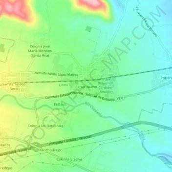 Mapa topográfico Paraje Nuevo, altitud, relieve