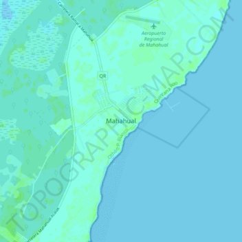 Mapa topográfico Mahahual, altitud, relieve