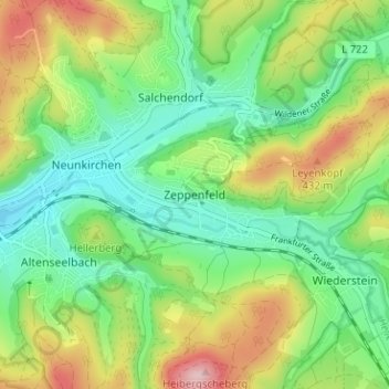 Mapa topográfico Zeppenfeld, altitud, relieve