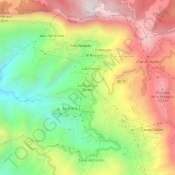 Mapa topográfico Lomo de Los Santos, altitud, relieve
