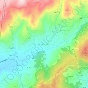 Mapa topográfico Duas Igrejas, altitud, relieve