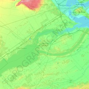 Mapa topográfico Salaberry-de-Valleyfield, altitud, relieve