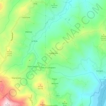 Mapa topográfico Lodrignano, altitud, relieve