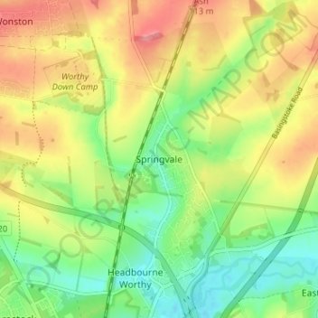 Mapa topográfico Springvale, altitud, relieve