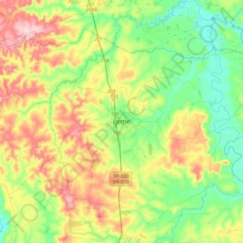 Mapa topográfico Leme, altitud, relieve