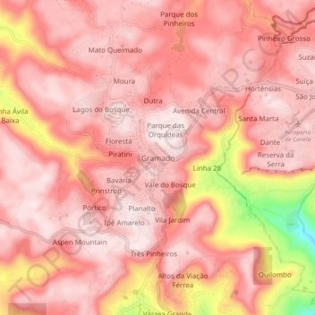 Mapa topográfico Gramado, altitud, relieve