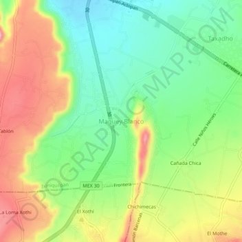 Mapa topográfico Maguey Blanco, altitud, relieve