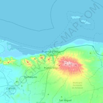 Mapa topográfico Puerto Píritu, altitud, relieve