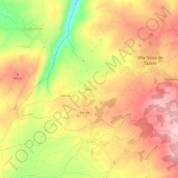 Mapa topográfico Tazem, altitud, relieve