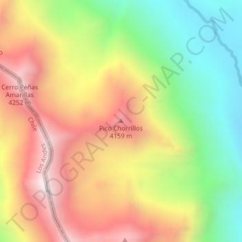 Mapa topográfico Pico Chorrillos, altitud, relieve