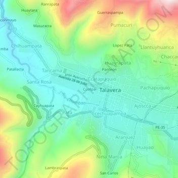Mapa topográfico Ccollpa, altitud, relieve