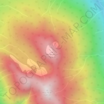 Mapa topográfico Mt. Mulligan, altitud, relieve
