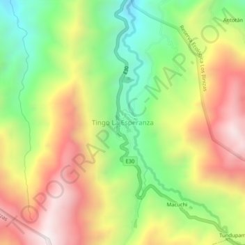 Mapa topográfico Tingo La Esperanza, altitud, relieve