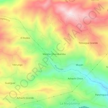 Mapa topográfico Masma Churubamba, altitud, relieve