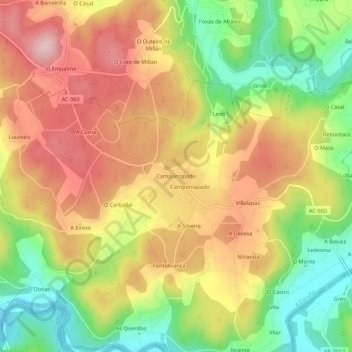 Mapa topográfico Camporrapado, altitud, relieve