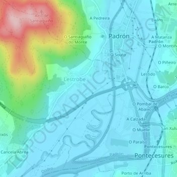 Mapa topográfico A Pela, altitud, relieve