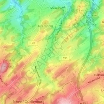 Mapa topográfico Obersprockhövel, altitud, relieve