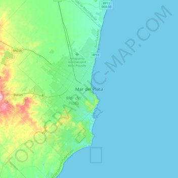 Mapa topográfico Mar del Plata, altitud, relieve