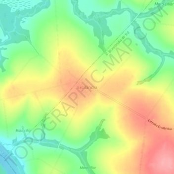 Mapa topográfico Ercilândia, altitud, relieve