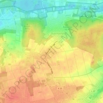 Mapa topográfico Dollenkamp, altitud, relieve
