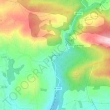 Mapa topográfico Arlanza, altitud, relieve