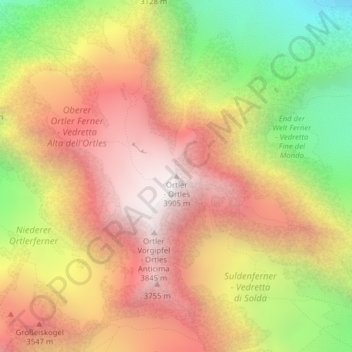 Mapa topográfico Ortler - Ortles, altitud, relieve